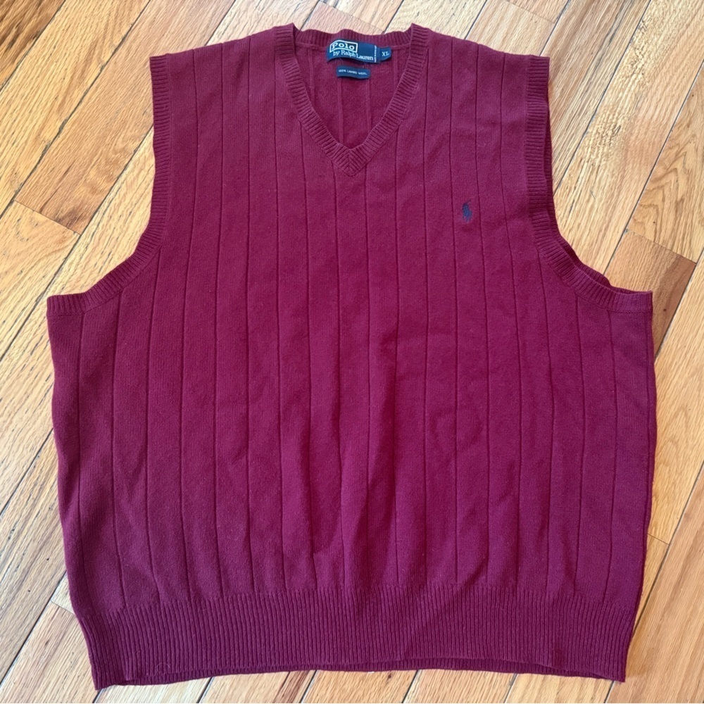 Vintage Polo Ralph Lauren 100% Lambs Wool Sweater Vest Men’s Size XL Burgundy